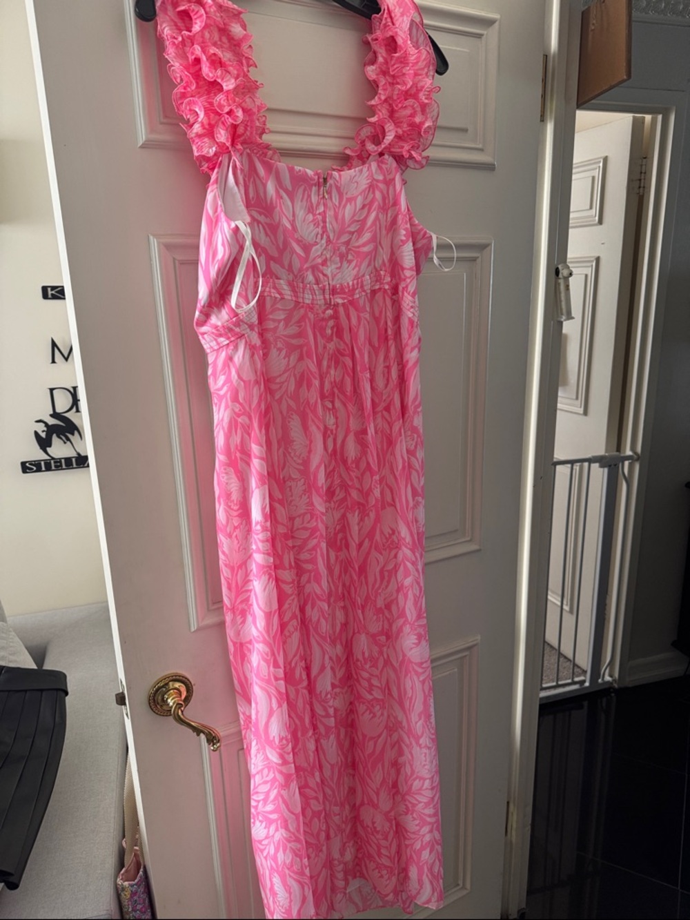 Lilly Pulitzer Pink Floral Ruffle-Trim Amber maxi dress Rousseau pink size 10 - Picture 5 of 8